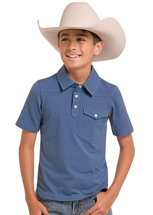 Rock & Roll Denim BB51T09587 boys' polo in blue melange, front view