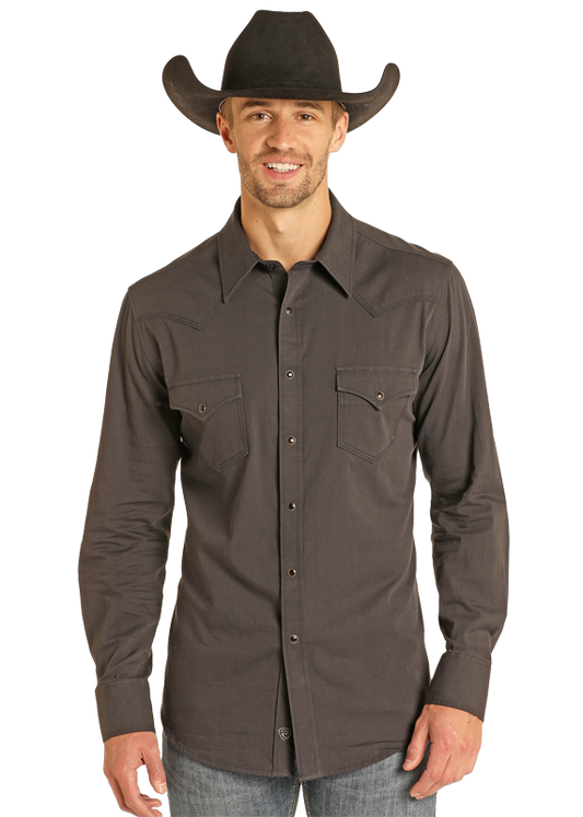 Rock & Roll Denim BMN2S05132 men's snap shirt in black, front view
