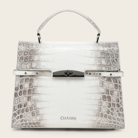 Cuadra DU873 white Niloticus crocodile handbag with short top handle, front view