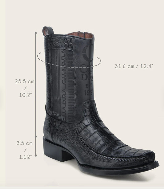 CUADRA CU805 EE MEN PLUNGE BLACK CAIMAN LASER & WOVEN NARROW SQUARE TOE