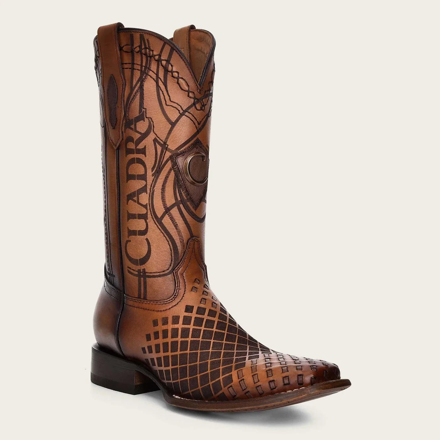 CUADRA BOOT MIEL Engraved honey leather western boots Model 3Z02RS