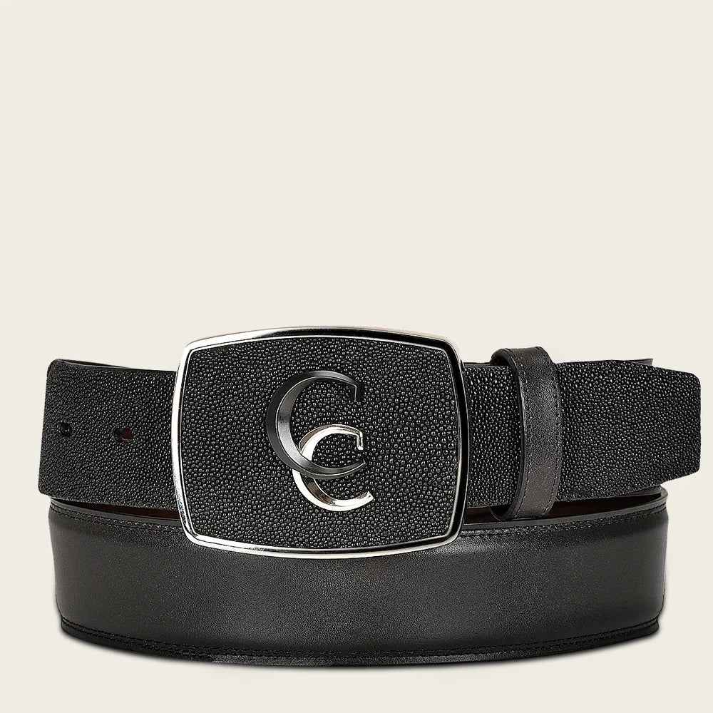 Men’s Black Stingray Leather Western Belt with Cuadra Monogram Buckle BC315