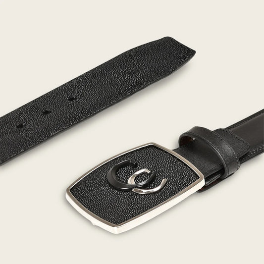 Men’s Black Stingray Leather Western Belt with Cuadra Monogram Buckle BC315