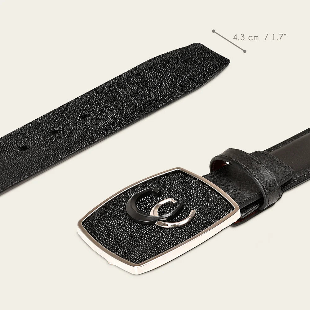 Men’s Black Stingray Leather Western Belt with Cuadra Monogram Buckle BC315