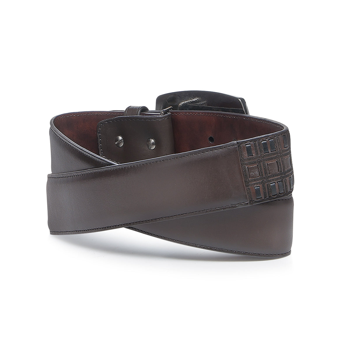 Cuadra BC401 brown leather belt, reverse view showing interior lining and strap construction