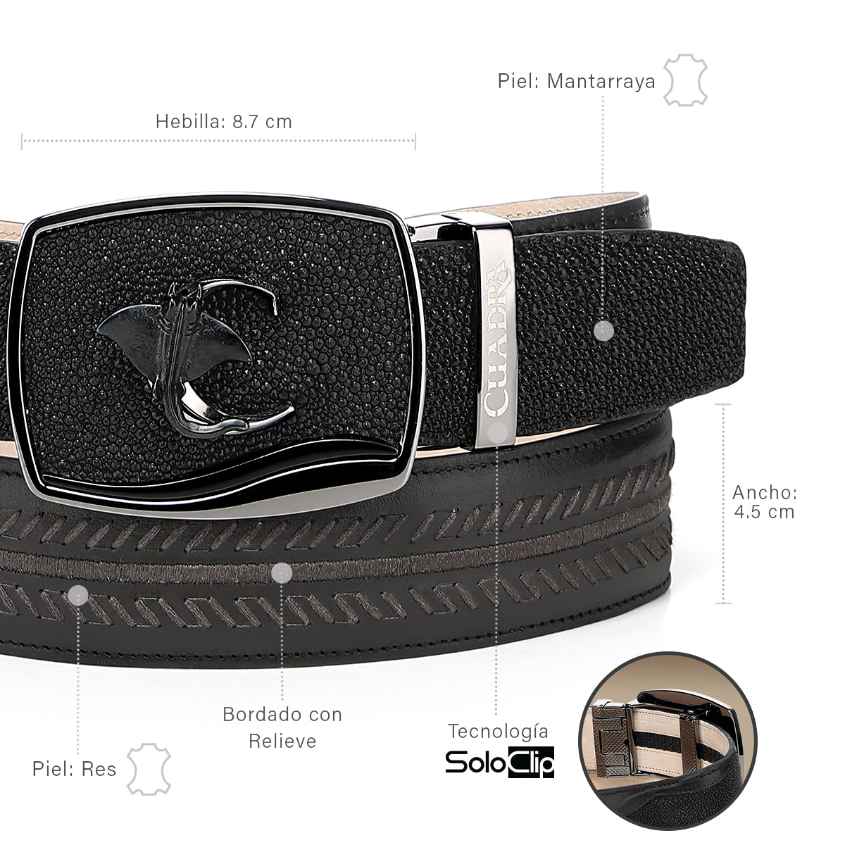 Cuadra Men's Black Stingray Leather Western Belt - CV516MA
