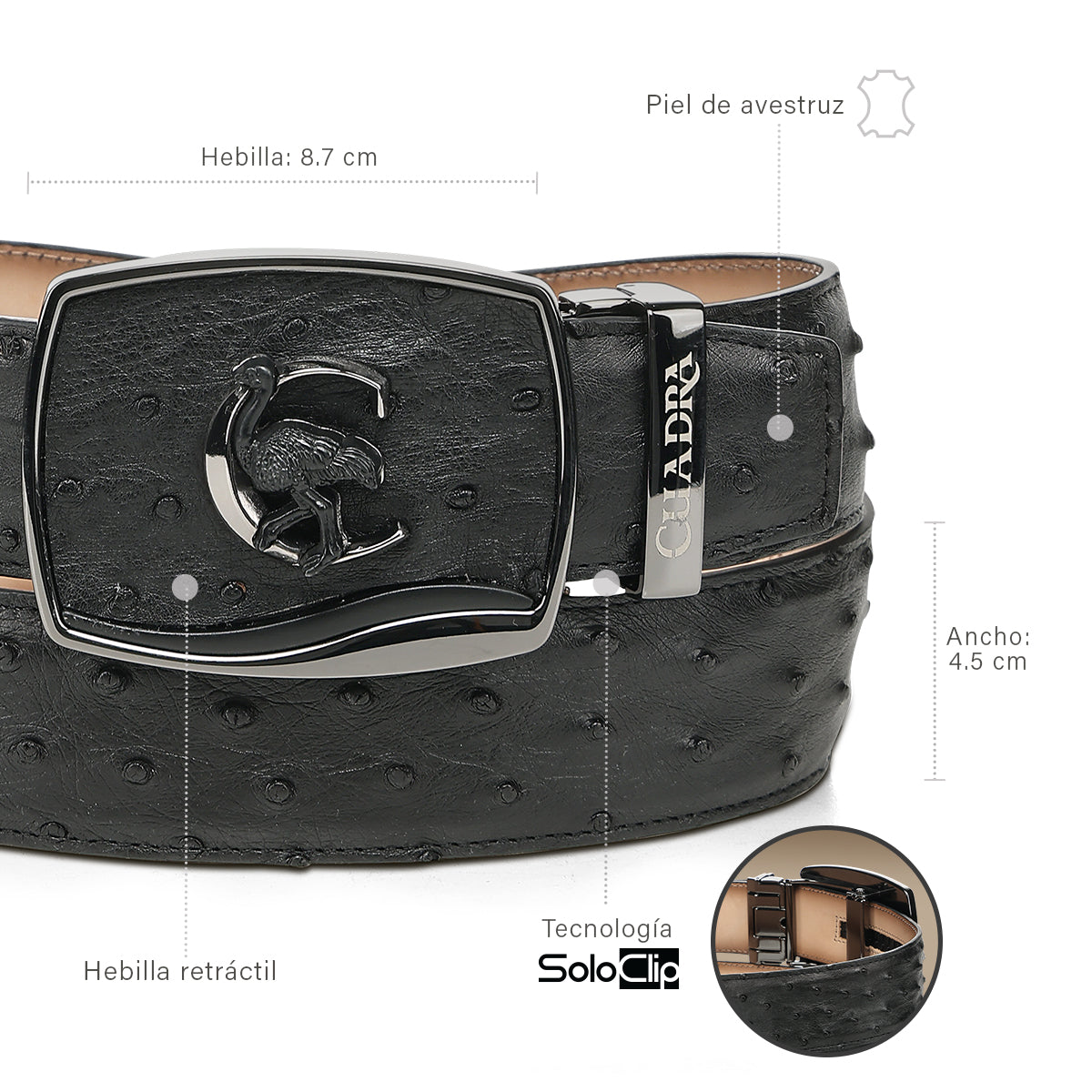Cuadra Men’s Black Orix Ostrich Leather Western Belt BC479