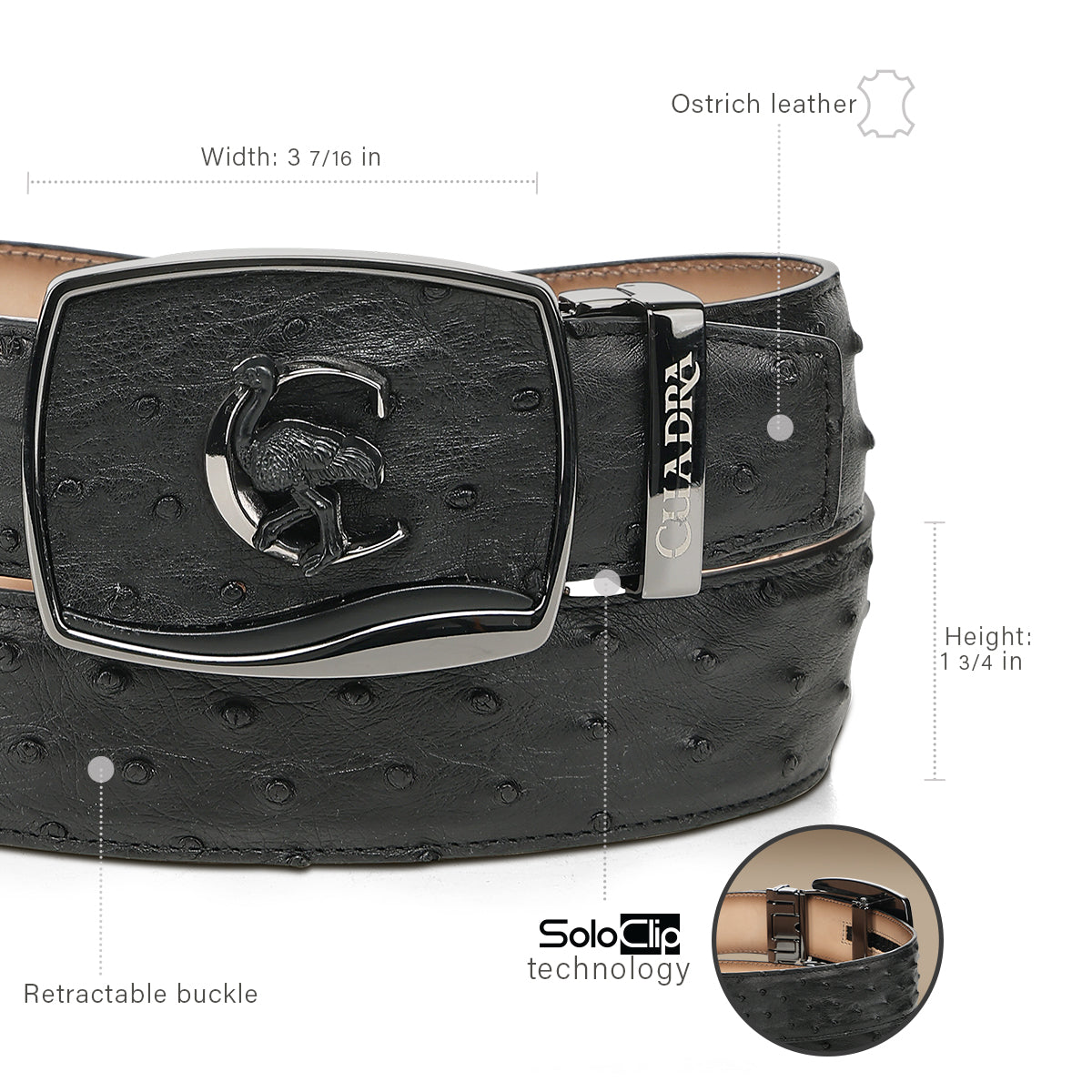 Cuadra Men’s Black Orix Ostrich Leather Western Belt BC479