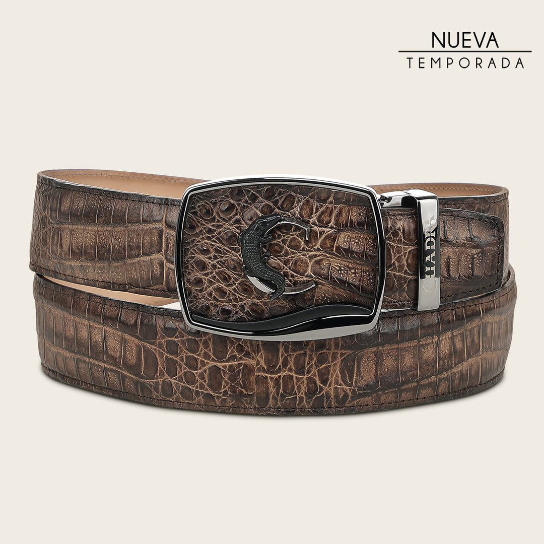 Cuadra BC480 men's western belt in brown fuscus caiman leather