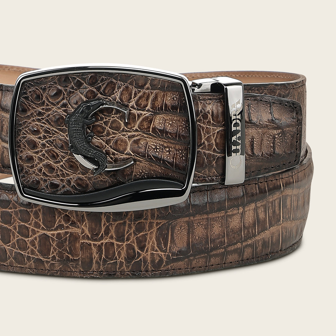Cuadra BC480 brown fuscus caiman belt, full strap view