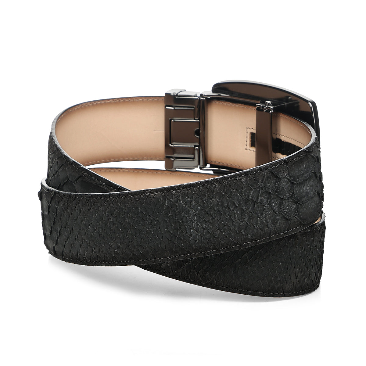 Cuadra Men’s Matte Black Python Leather Western Belt - BC483