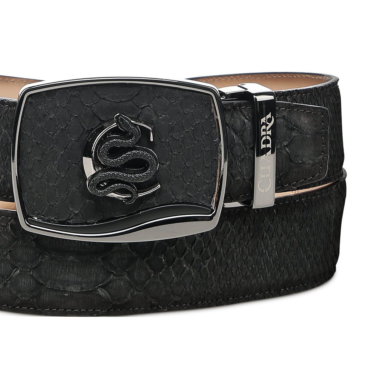 Cuadra Men’s Matte Black Python Leather Western Belt - BC483
