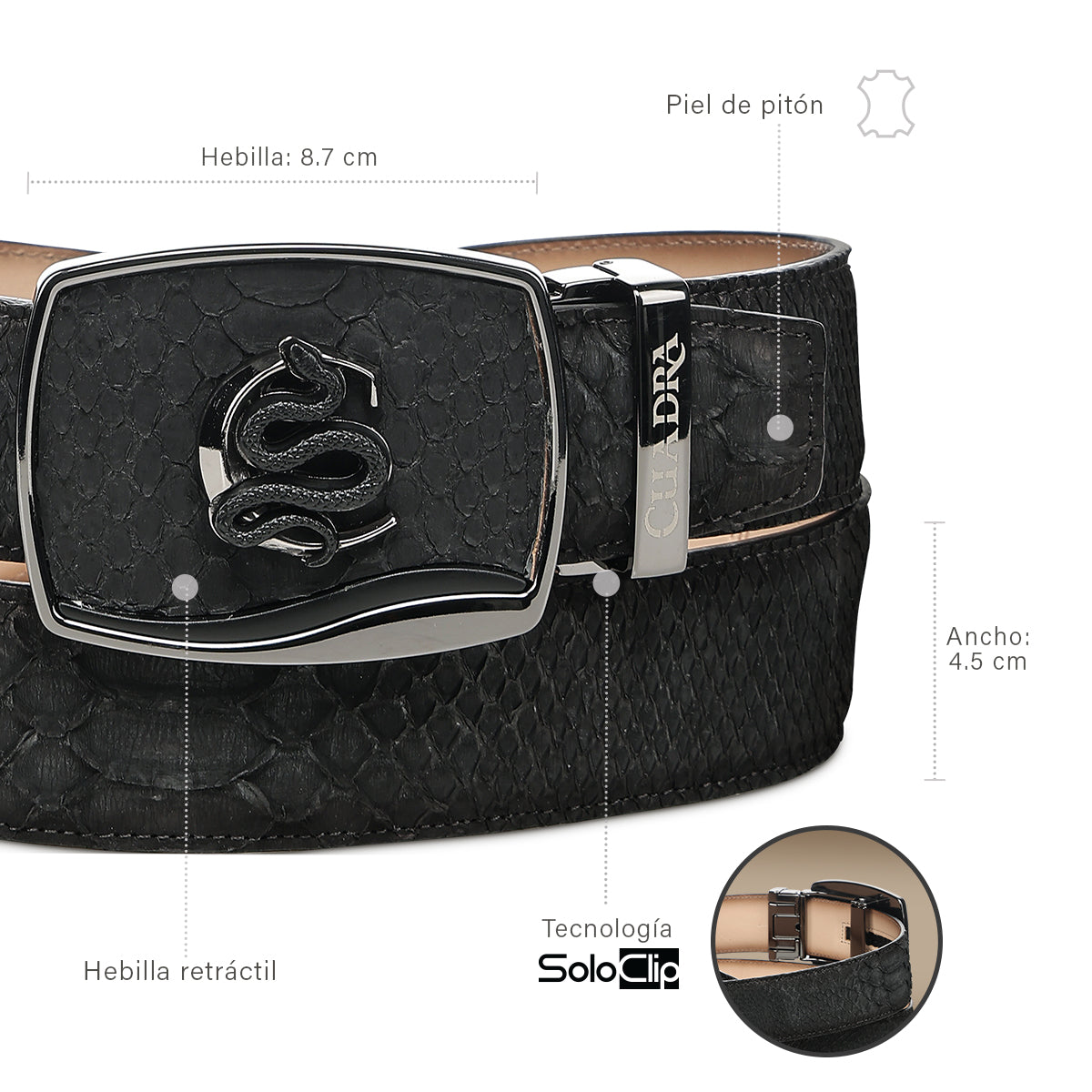Cuadra Men’s Matte Black Python Leather Western Belt - BC483