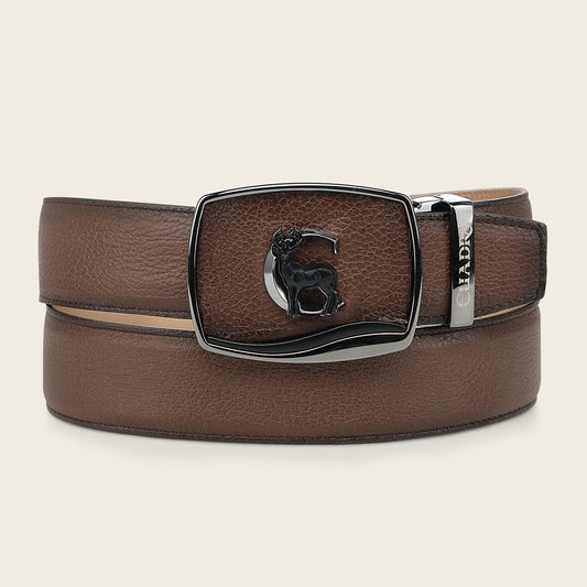 Cuadra BC580 men's honey Italian deer leather western belt with deer-wrapped retractable buckle