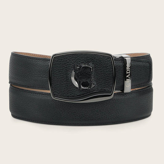 Cuadra BC579 men's black Italian deer leather western belt with deer-wrapped retractable buckle