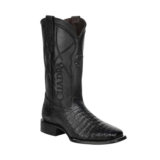 Cuadra CC421 men's black caiman Plunge embroidery, laser and woven square toe western boot