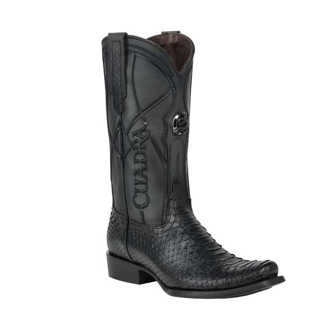 Cuadra CC459 men's black python Plunge embroidery, laser and woven narrow square toe western boot