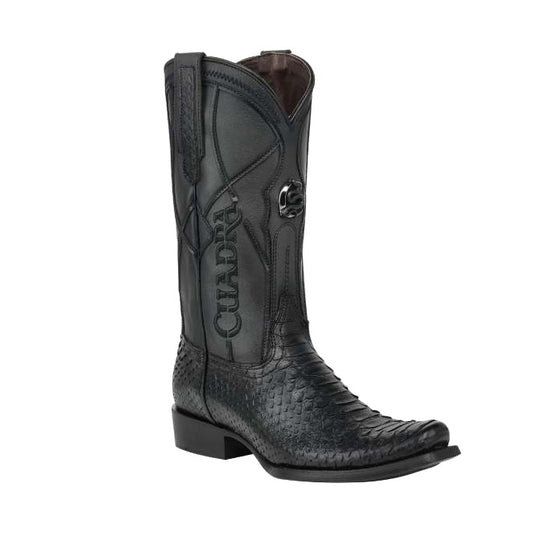 Cuadra CC459 men's black python Plunge embroidery, laser and woven narrow square toe western boot