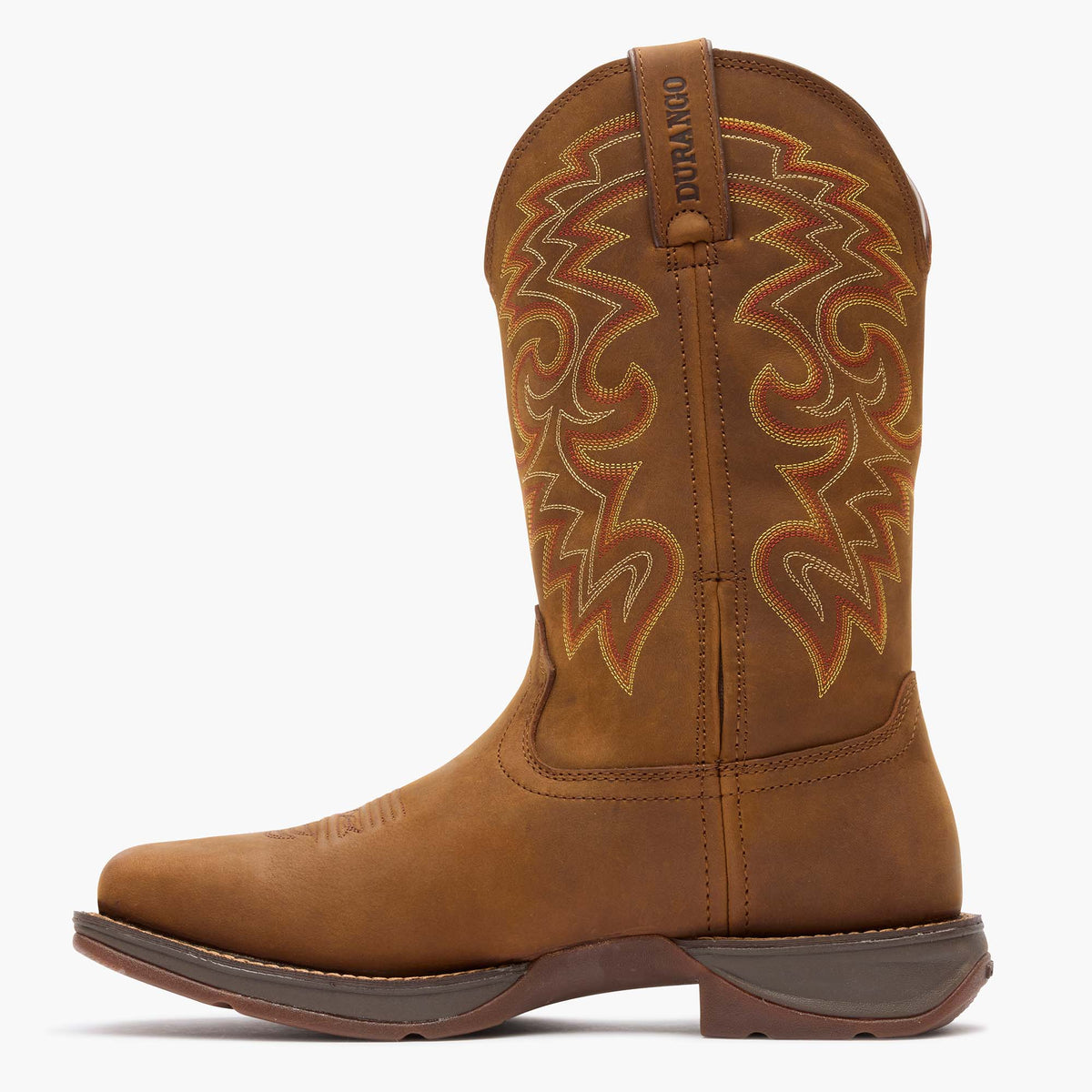 Instep profile of Durango DDB0361 Rebel waterproof boot showing pull straps and the X-Pand gore expansion