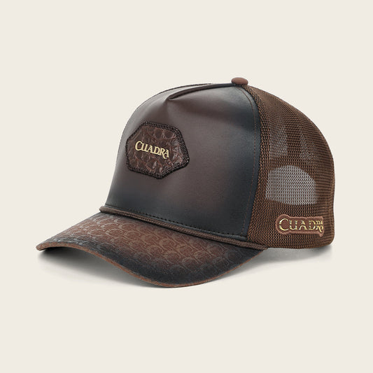 Cuadra CP005 brown caiman patch snapback cap, side view