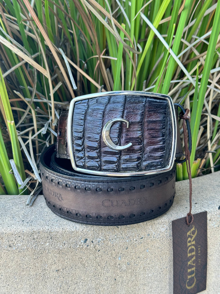 Cuadra BC279 chocolate caiman belt, strap detail