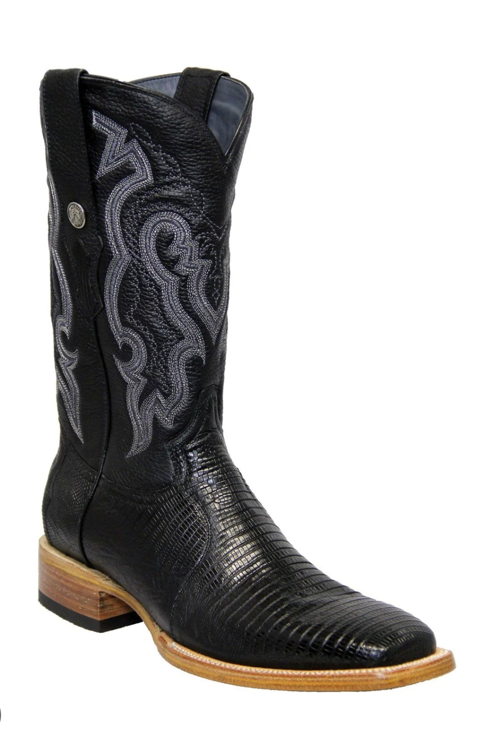 TANNER MARK Genuine Lizard Lather Square Toe Boots Black -TMX200438