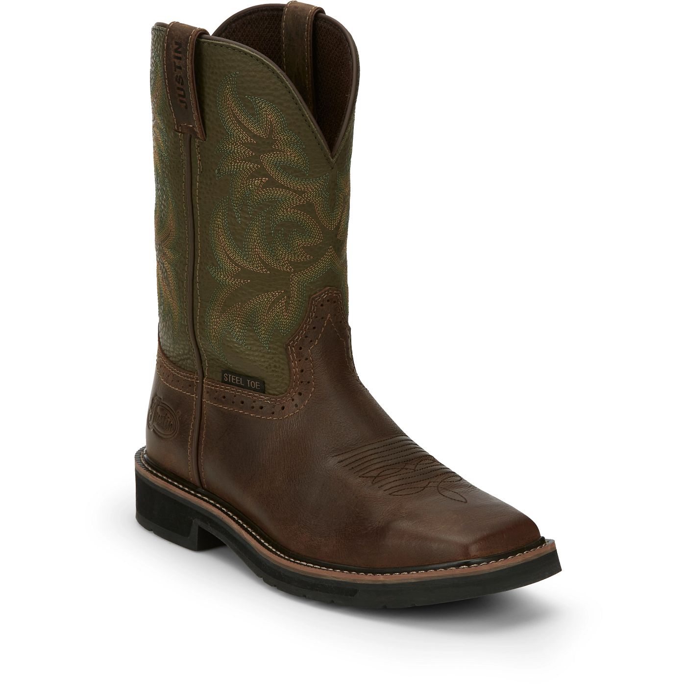 JUSTIN DRILLER 11" STEEL TOE WORK BOOT Brown / Green - SE4688