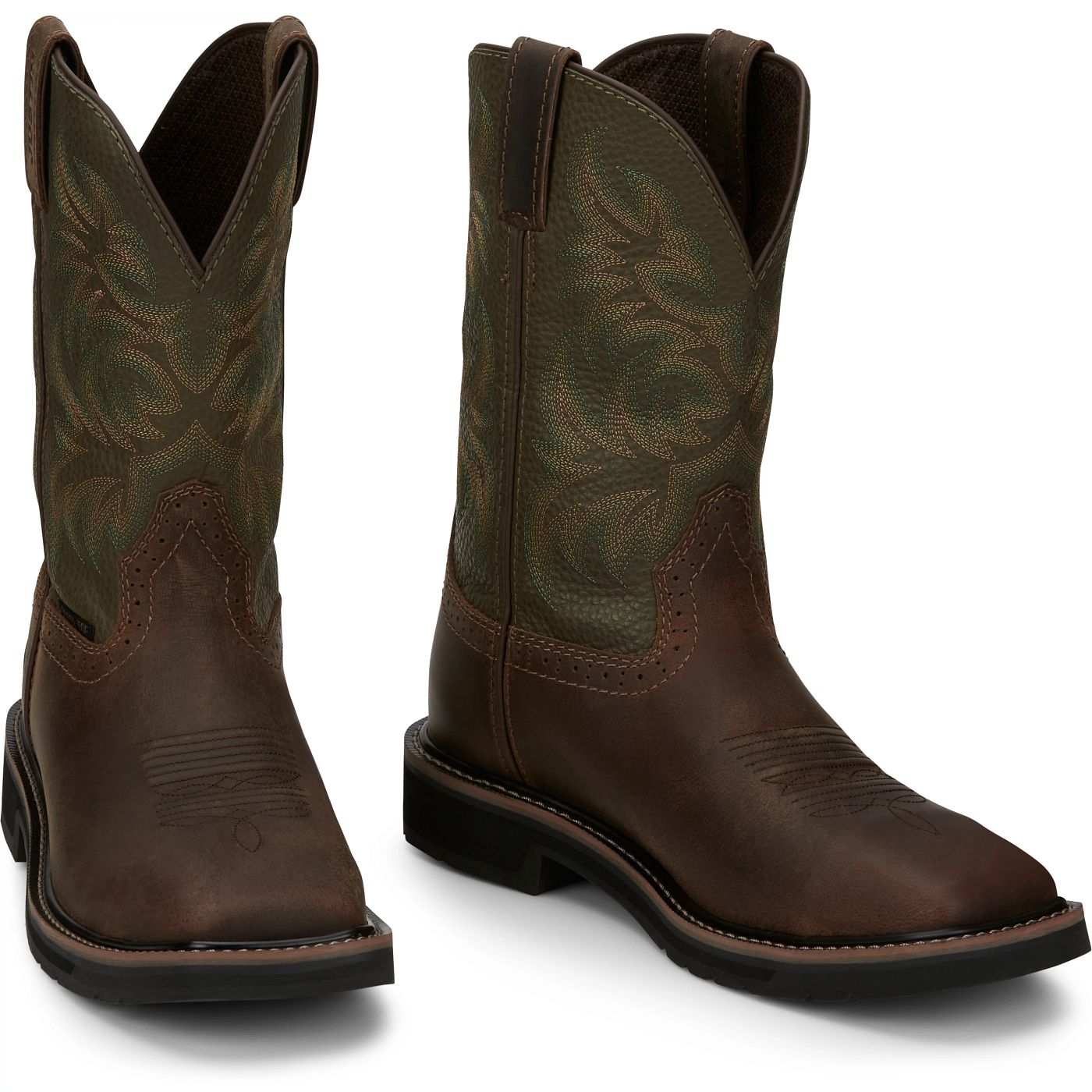 JUSTIN DRILLER 11" STEEL TOE WORK BOOT Brown / Green - SE4688