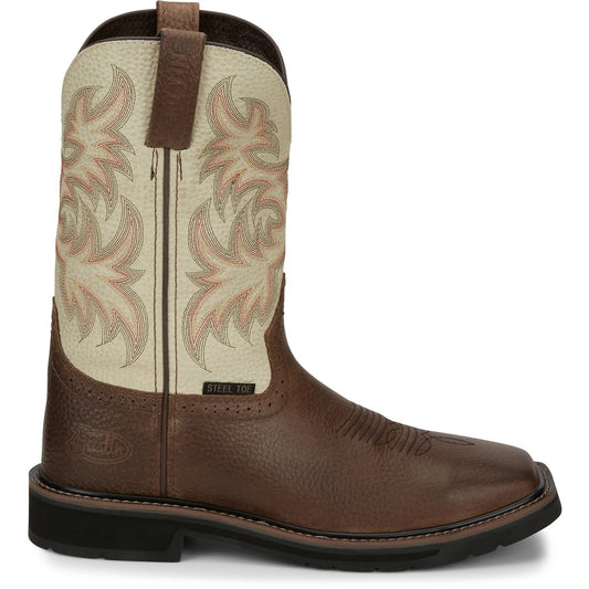 JUSTIN DRILLER 11" STEEL TOE WORK BOOT COPPER WHITE - SE4684