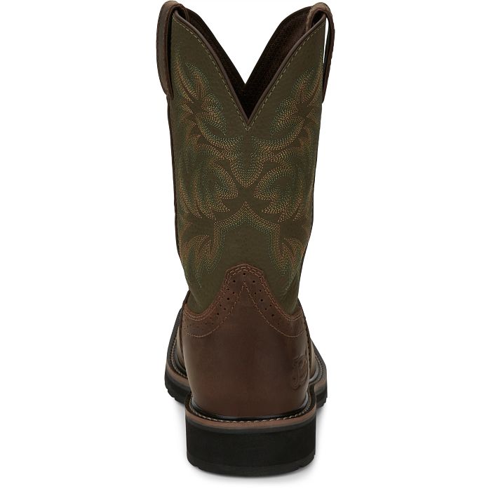 JUSTIN DRILLER 11" WORK BOOT BROWN WITH GREEN - SE4687