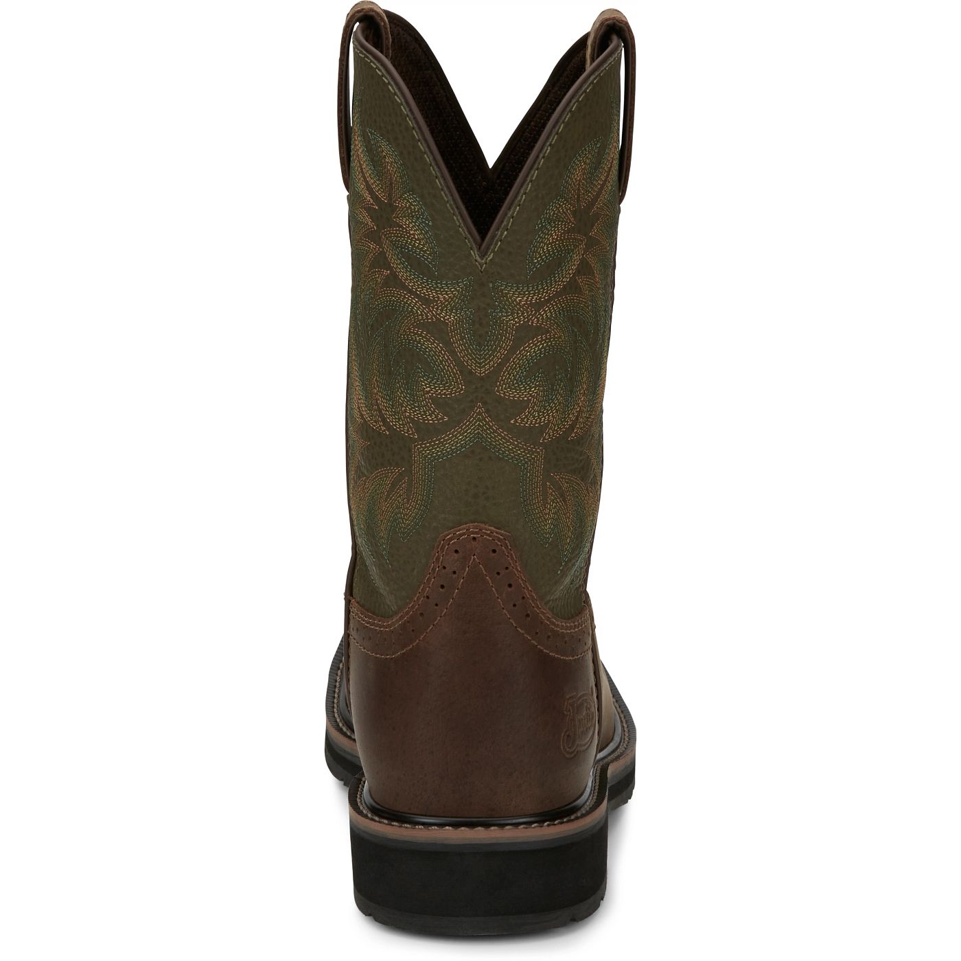 JUSTIN DRILLER 11" WORK BOOT BROWN WITH GREEN - SE4687