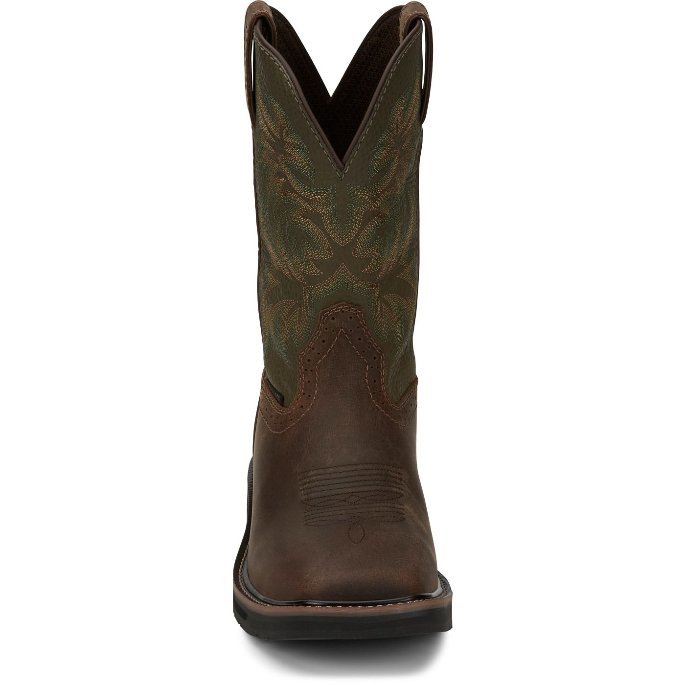 JUSTIN DRILLER 11" WORK BOOT BROWN WITH GREEN - SE4687