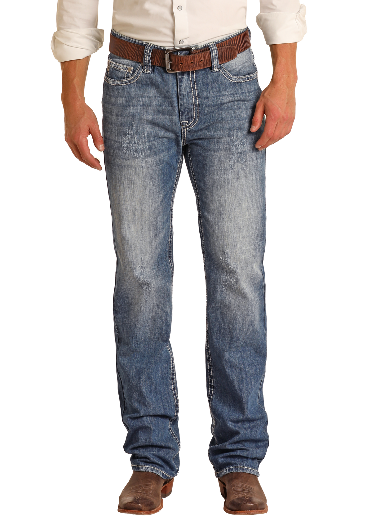 Rock & Roll Denim Double Barrel men's light wash relaxed fit straight leg jean M0S1612, front