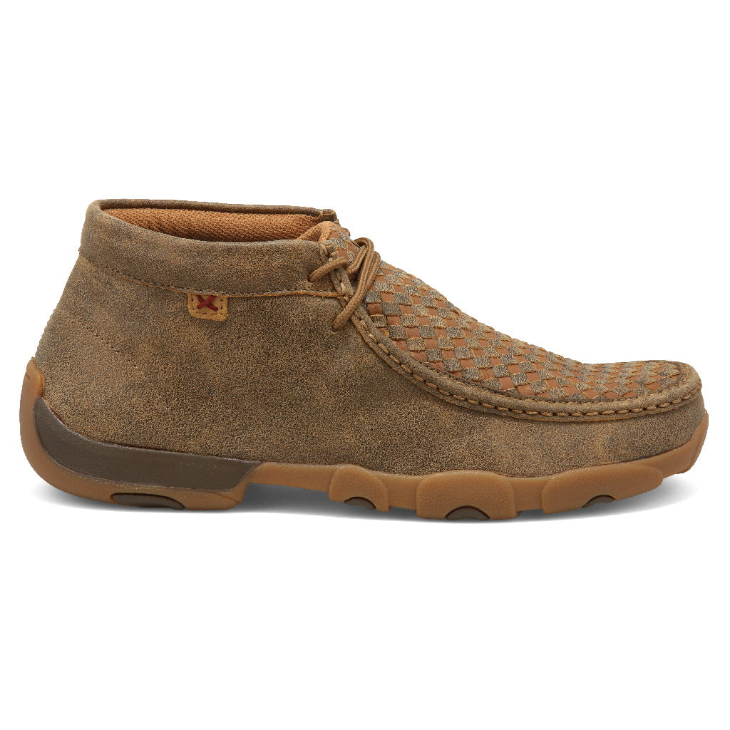 Twisted X MDM0033 chukka driving moc, three-quarter front view showing the open-laced chukka profile and moc toe