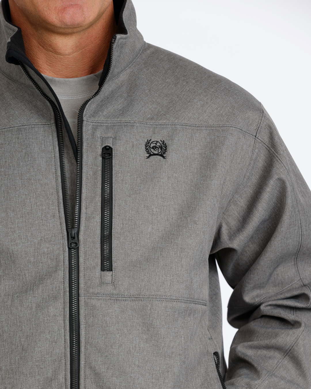 Cinch Men's Concealed Carry Bonded Jacket MWJ1537008 in Gray, chest and logo detail