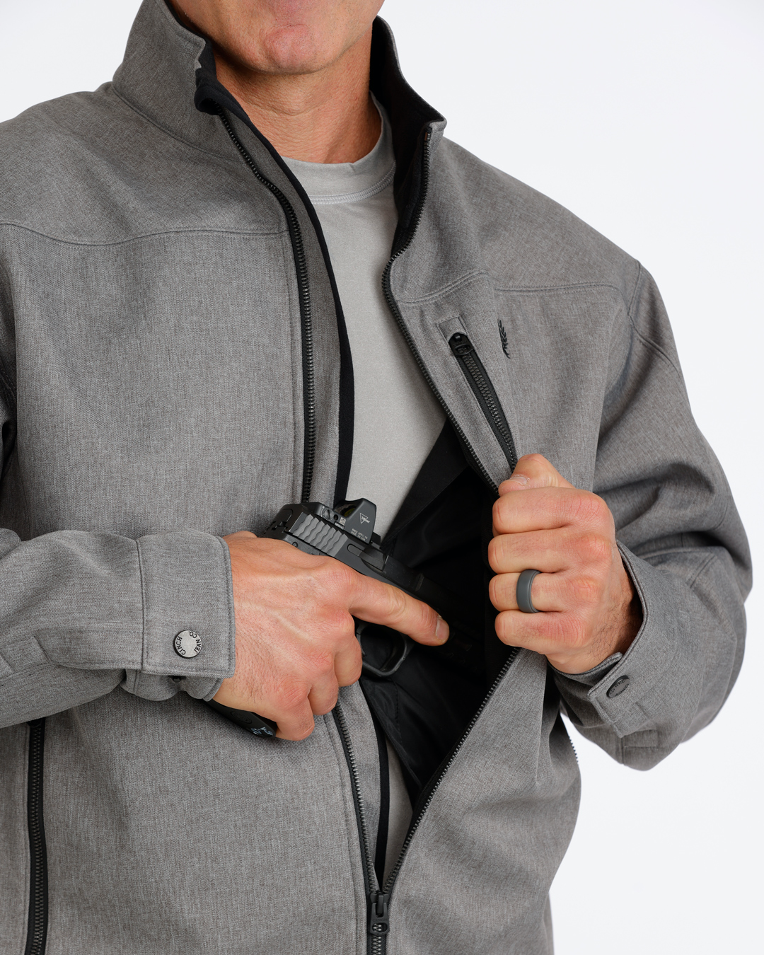Cinch Men's Concealed Carry Bonded Jacket MWJ1537008 in Gray, open jacket detail