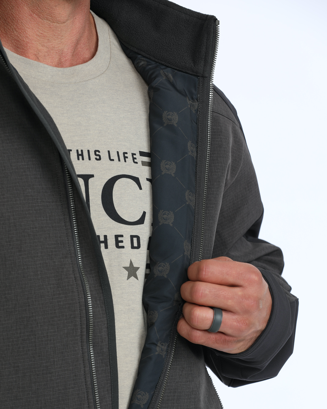 Cinch Men's Bonded Jacket MWJ1946001 in Brown, open jacket detail