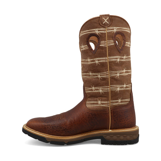 Twisted X MXB0010 12 inch western work boot, rustic brown and lion tan full-grain leather