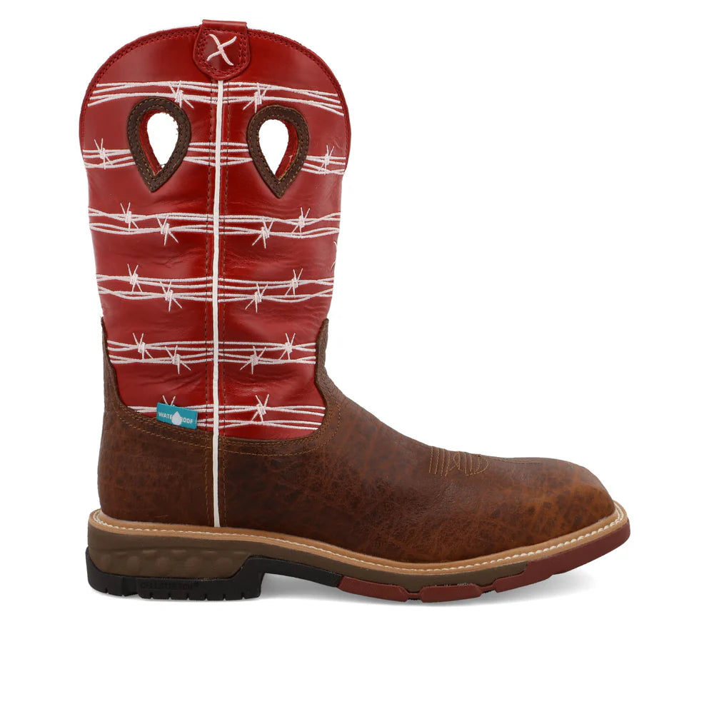 TWISTED X  Men's Nano Safaty Toe Distressed Saddle & Ruby Work Boot MXBNW01
