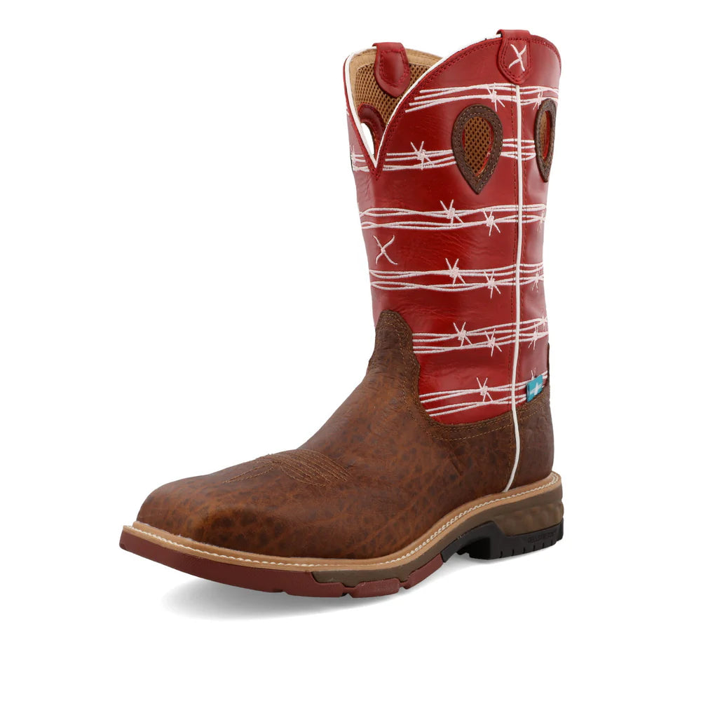 TWISTED X  Men's Nano Safaty Toe Distressed Saddle & Ruby Work Boot MXBNW01