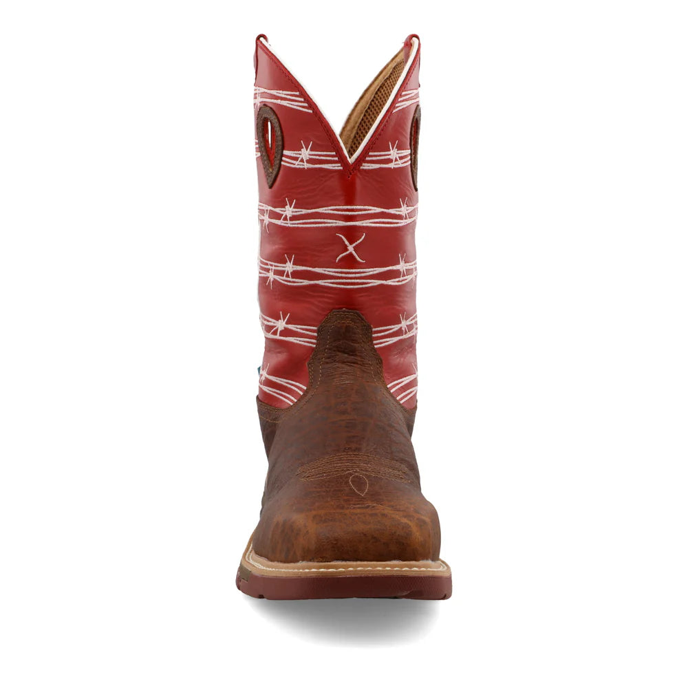 TWISTED X  Men's Nano Safaty Toe Distressed Saddle & Ruby Work Boot MXBNW01
