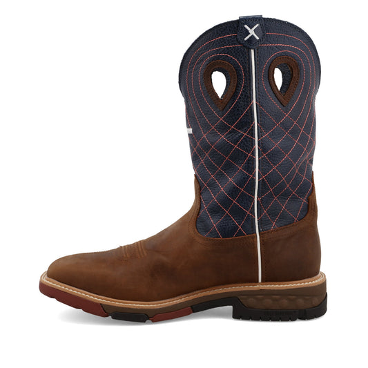 Twisted X MXBW001 12 inch western work boot, inner side view showing the mocha full-grain leather vamp