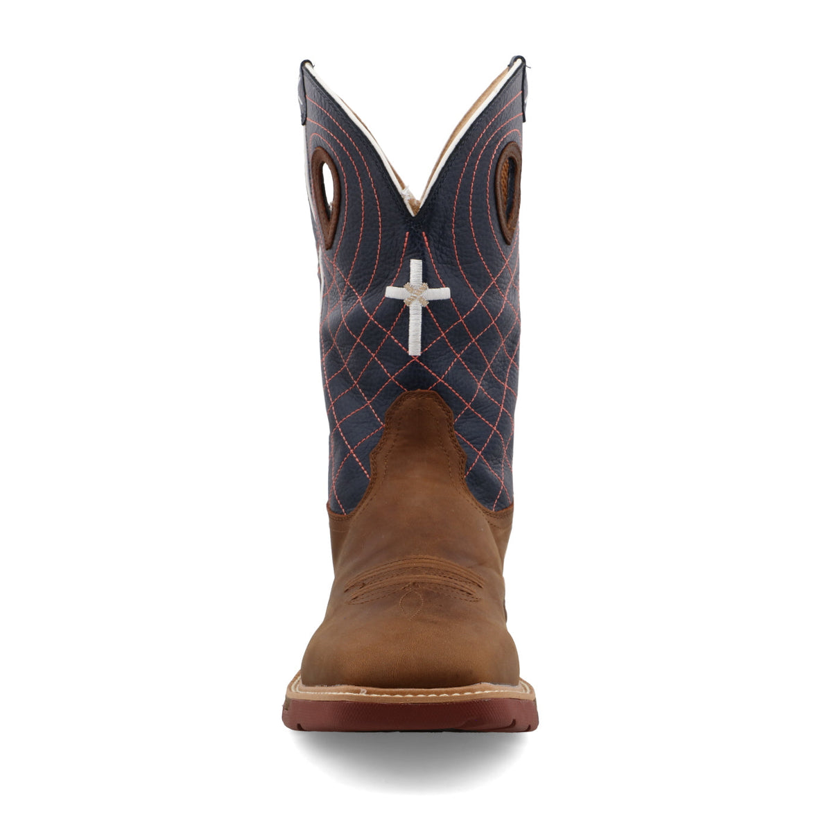 Twisted X MXBW001 work boot detail showing the reinforced leather pull holes and 12 inch air-mesh lined shaft