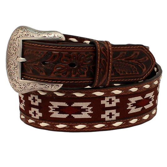 Nocona Men's Brown with Aztec Stitch and Whipstitching Western Belt - (N210002702)