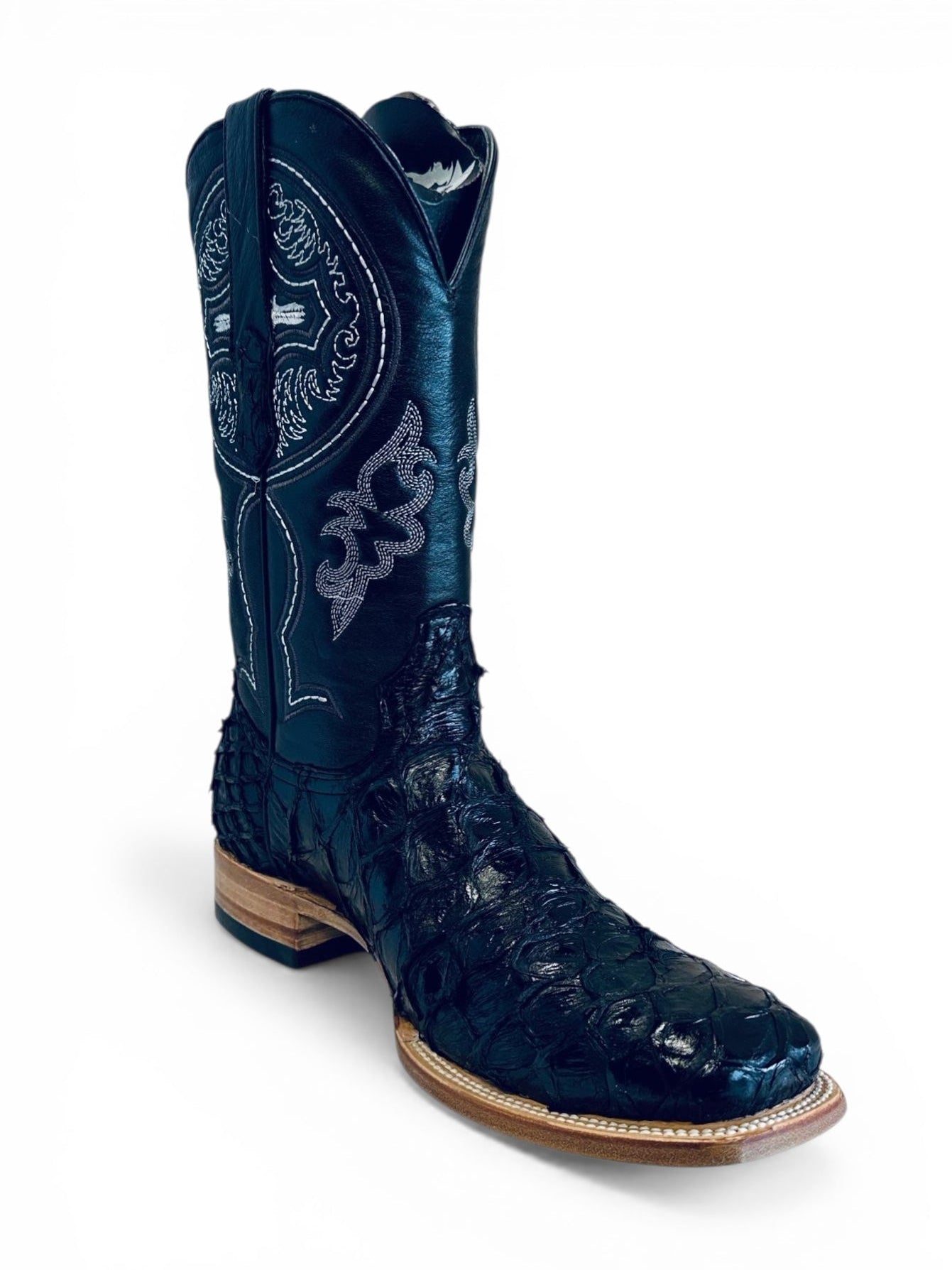 Tanner Mark Pirarucu Cowboy Boots EE Black Square Toe TMX201308