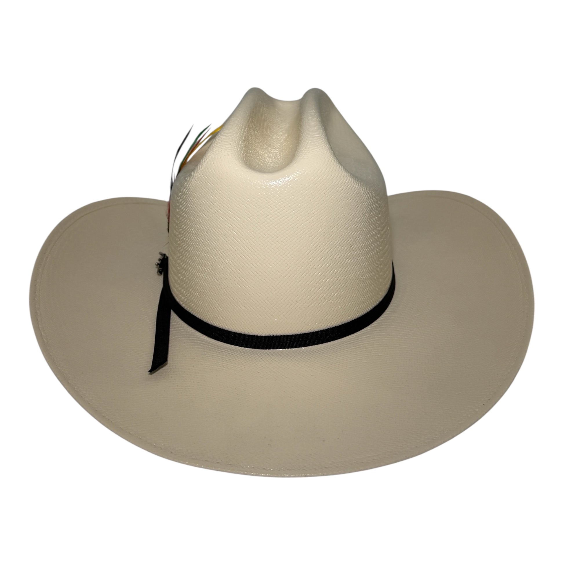 Sombrero vaquero Tombstone Chaparral 30X de palma natural, vista de frente, con toquilla de piel y acabado laqueado