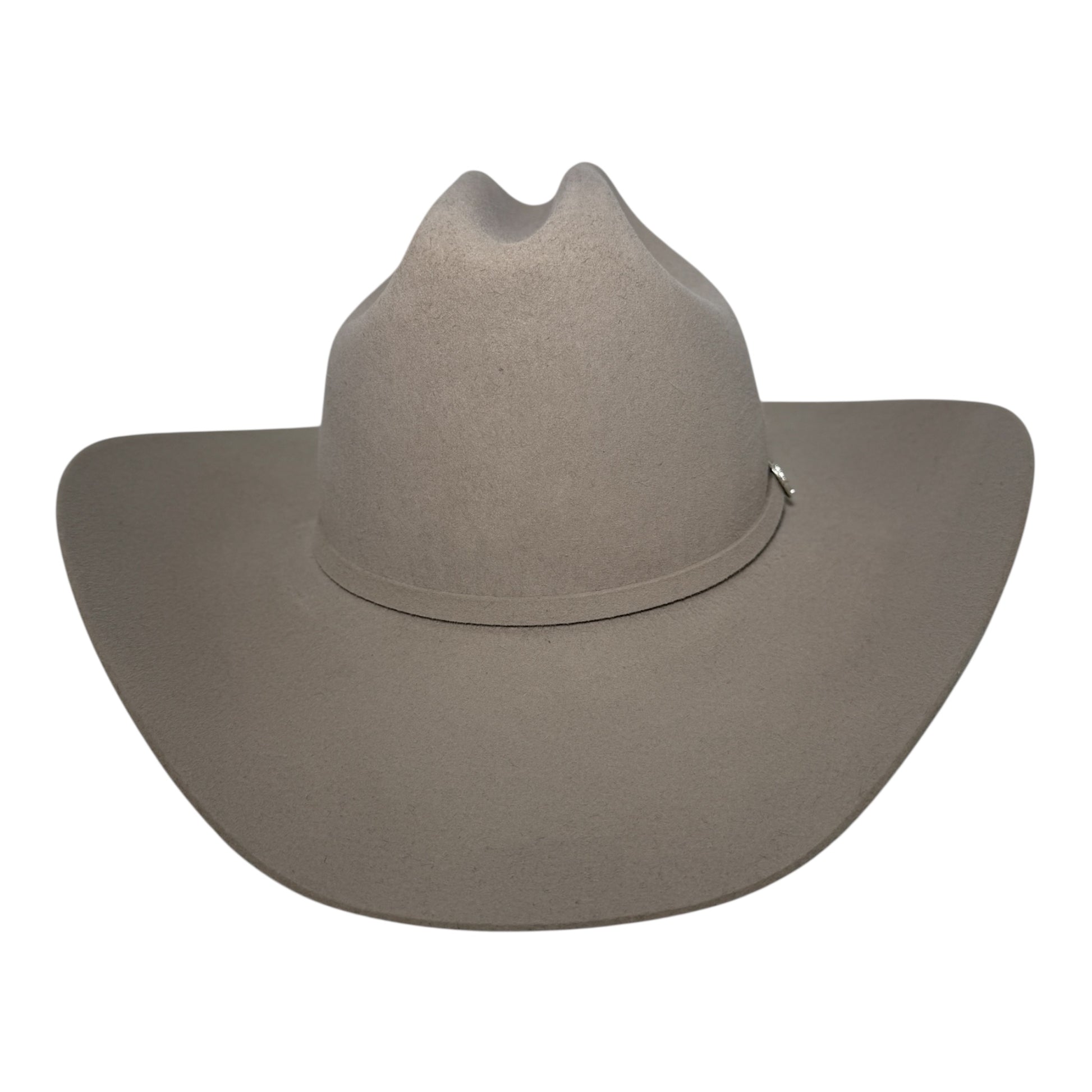 Stetson Lariat 5X silverbelly fur felt cowboy hat, three-quarter view showing self-felt hatband with silver-tone buckle set