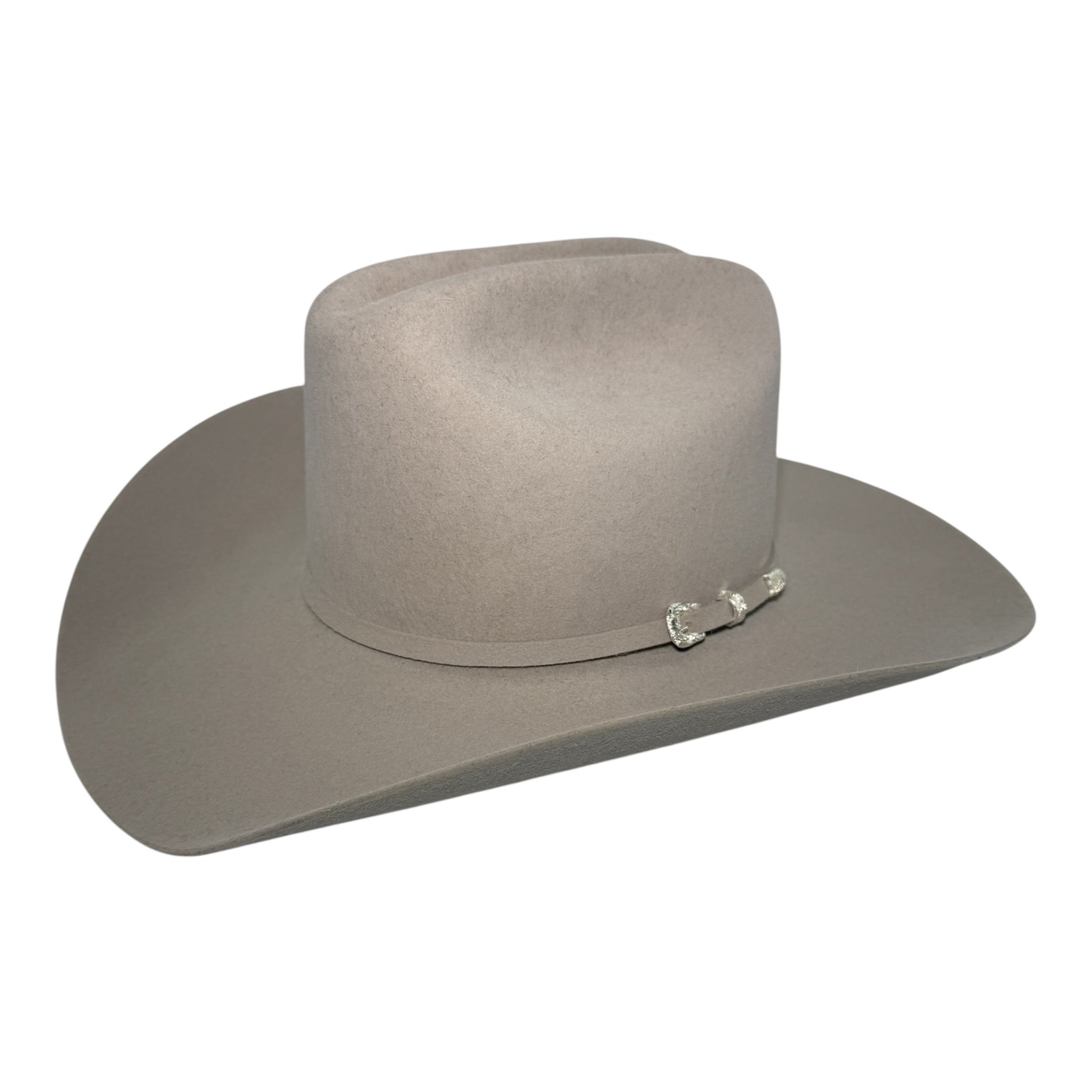 Stetson Lariat 5X silverbelly fur felt cowboy hat, front view with cattleman crown and 4-inch brim