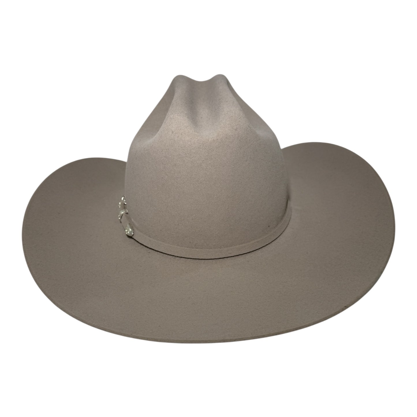 Stetson Lariat 5X silverbelly fur felt cowboy hat, side profile showing cattleman crown crease