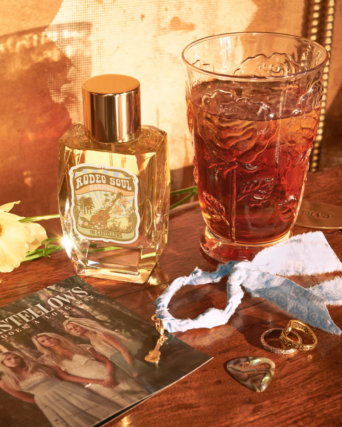 Rodeo Soul Harmony perfume bottle with vintage-style guitar and sunburst label